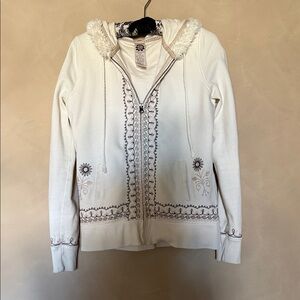 Lucky Brand Cream  Embroidered Hoodie Sweatshirt size M